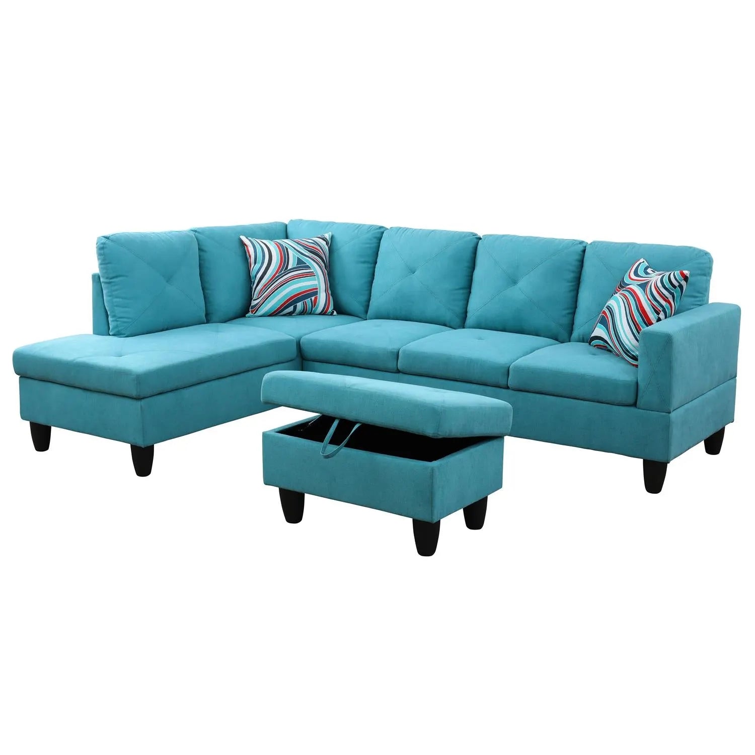 97" Wide Sky Blue Flannel L-Shaped Living Room Sectional Sofa Set — image 2