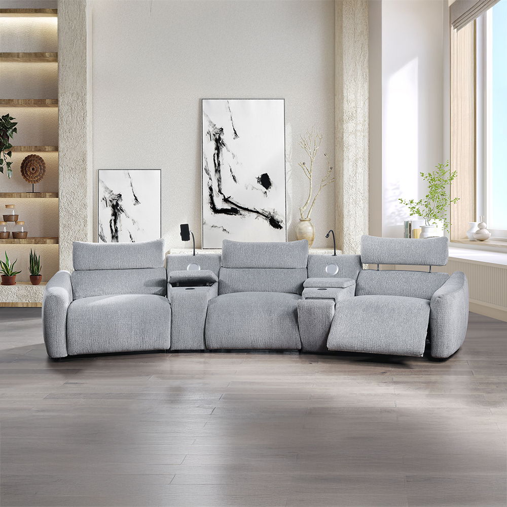 Fullar - LAF Modular Power Motion Recliner - Light Gary Chenille