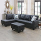 97" Wide Black Faux Leather L-Shaped Living Room Sectional Sofa Set