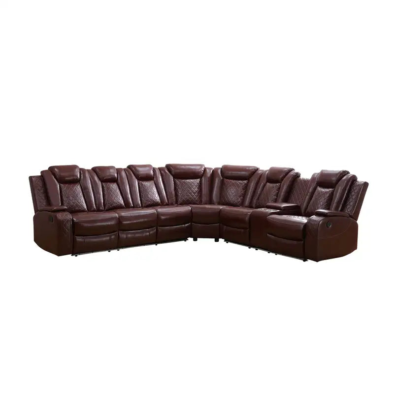 Ainehome Red 3-Piece Intelligent Power Reclining Leather Sectional Sofa Set with Smart Features