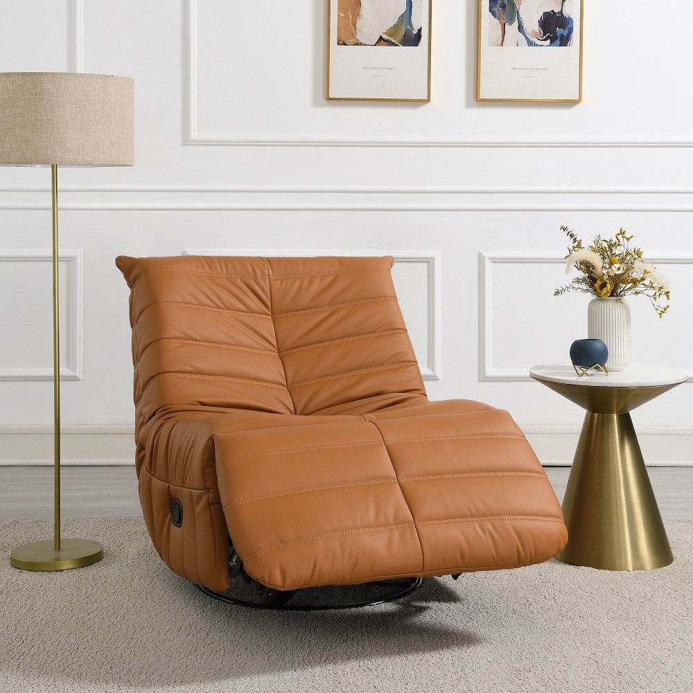 Talmon - Recliner With Swivel - Orange Synthetic Leather