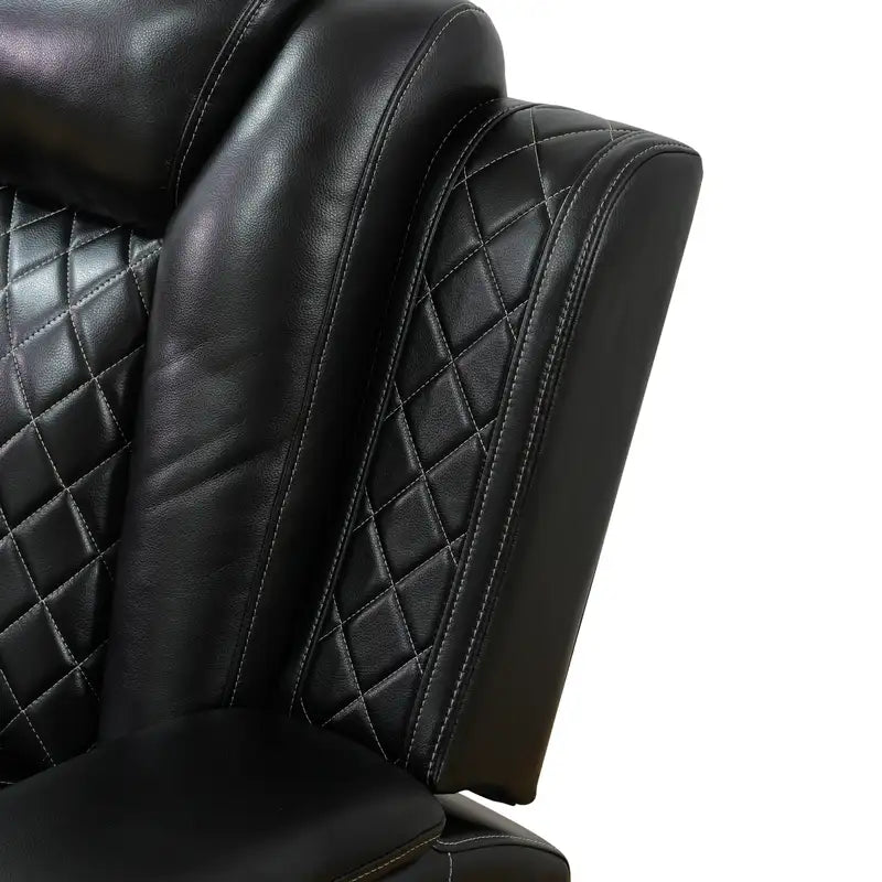 Ainehome Black Leather Power Reclining Sofa Set with Smart Console & LED Lighting