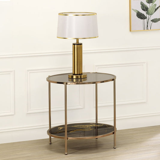 Fiorella - End Table - Black Marble Print & Champagne