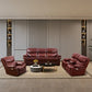 Burgundy Breathable Leather Adjustable Back Recliner Sofa Set