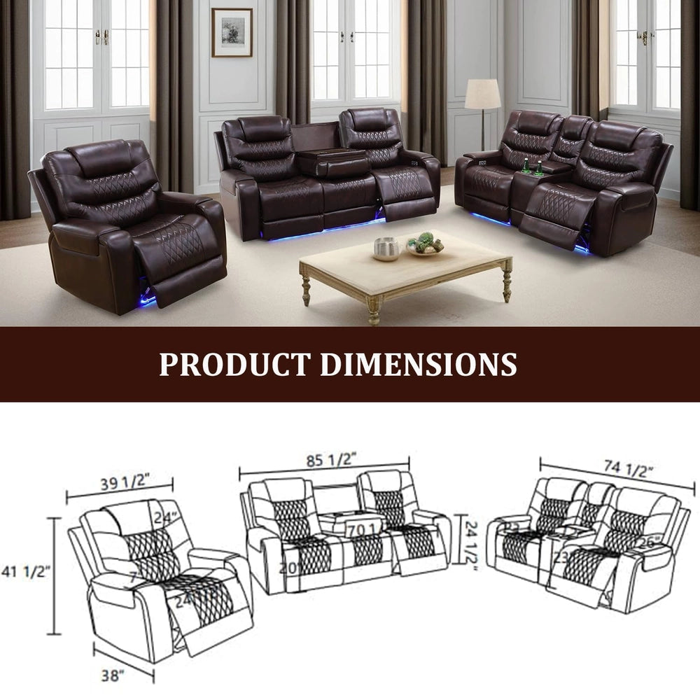 Brown Leather Power Reclining Sectional Sofa with 170° Recline & Smart Features — Loveseat image 3
