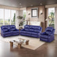 Ainehome Cinema 3-Piece Dark Blue Fabric Manual Reclining Sofa Set