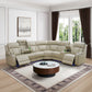 Ainehome Beige Leather Power Reclining Sectional Sofa with Reading Lamp