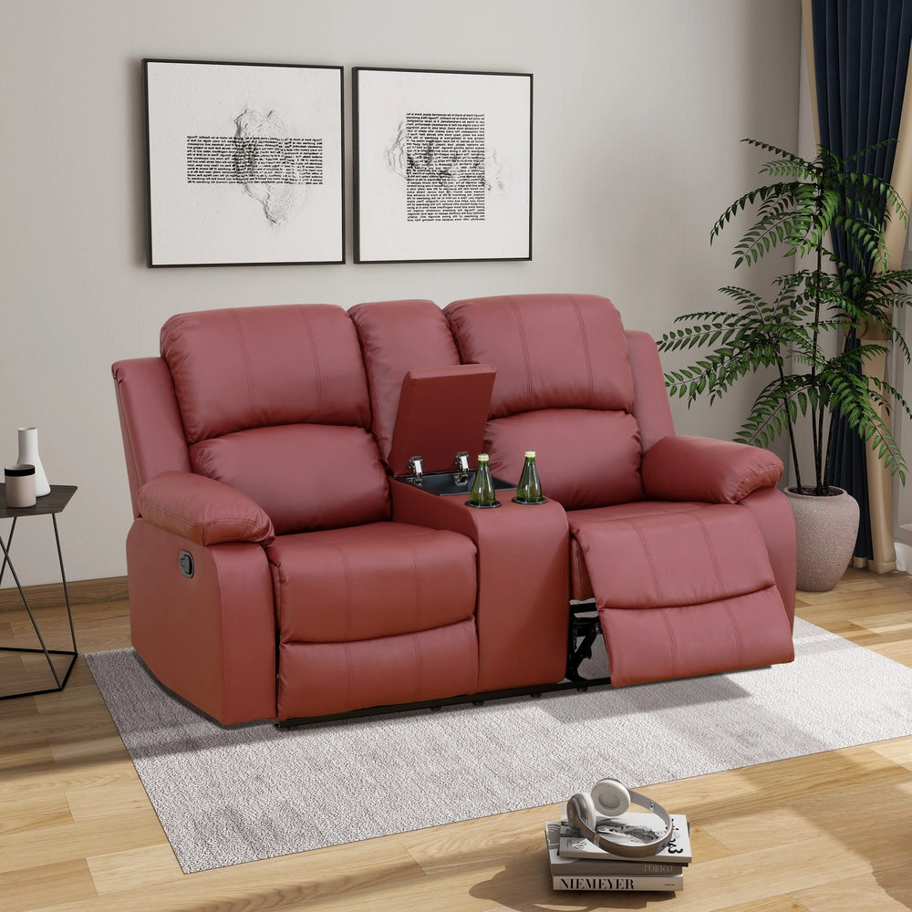 Cinema 3-Piece Red Faux Leather Manual Reclining Sofa Set