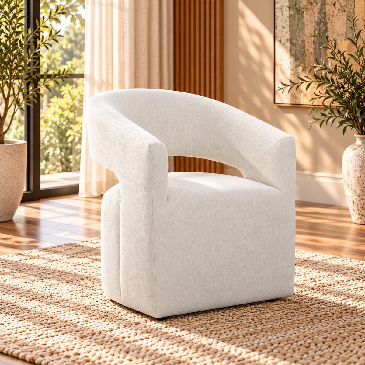 Libni - Arm Chair With Casters - Cream Linen