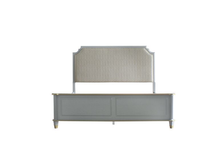 House Marchese - Queen Bed - Two Tone Beige Fabric & Pearl Gray