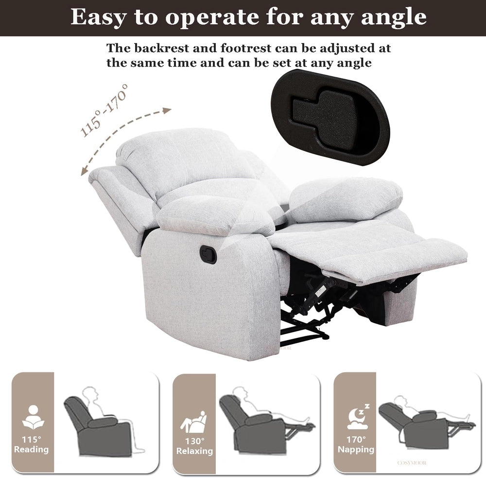 Ainehome Cinema 3-Piece Grey Fabric Manual Reclining Sofa Set