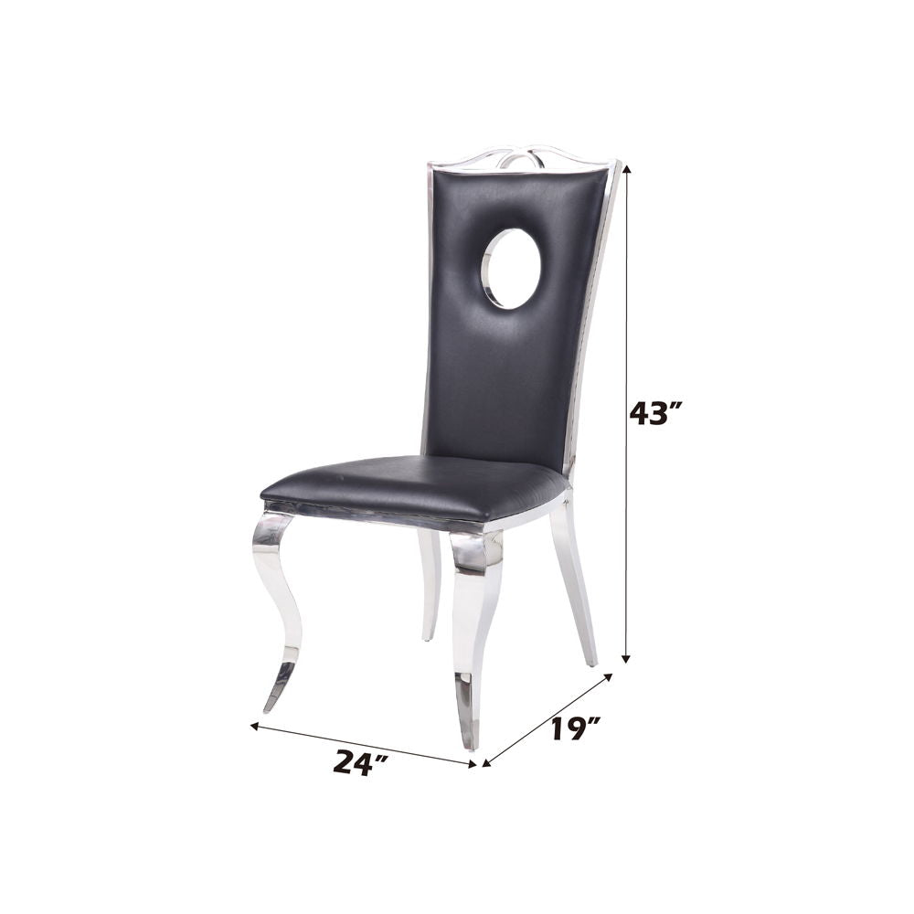 Cyrene - Side Chair (Set of 2) - Black Synthetic Leather & Stainless Steel