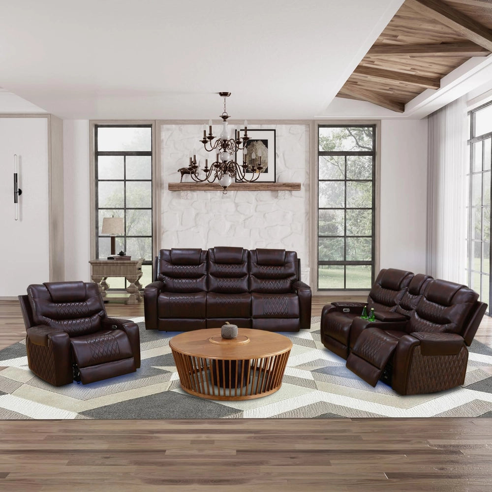 Brown Leather Power Reclining Sectional Sofa with 170° Recline & Smart Features — Sofa Set image 2