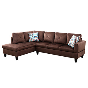 97" Wide Brown Microfiber L-Shaped Living Room Sectional Sofa Set — image 4