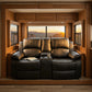 68" Manual RV Loveseat Recliner with Storage Console - Breathable Synthetic Leather Motorhome Sofa Replacement - 67" Full Extension & 26" Door Friendly - Walnut Brown