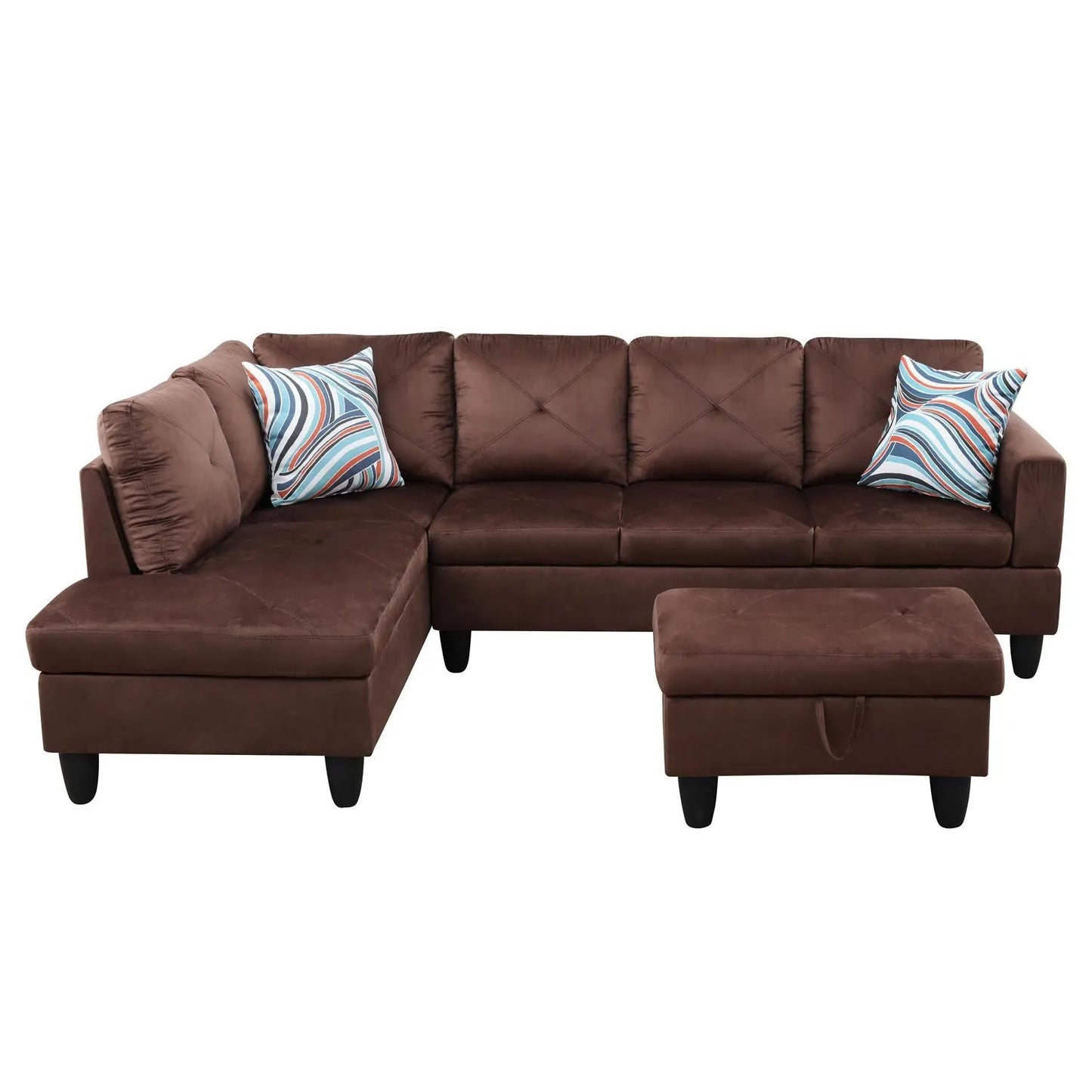 97" Wide Brown Microfiber L-Shaped Living Room Sectional Sofa Set — image 3