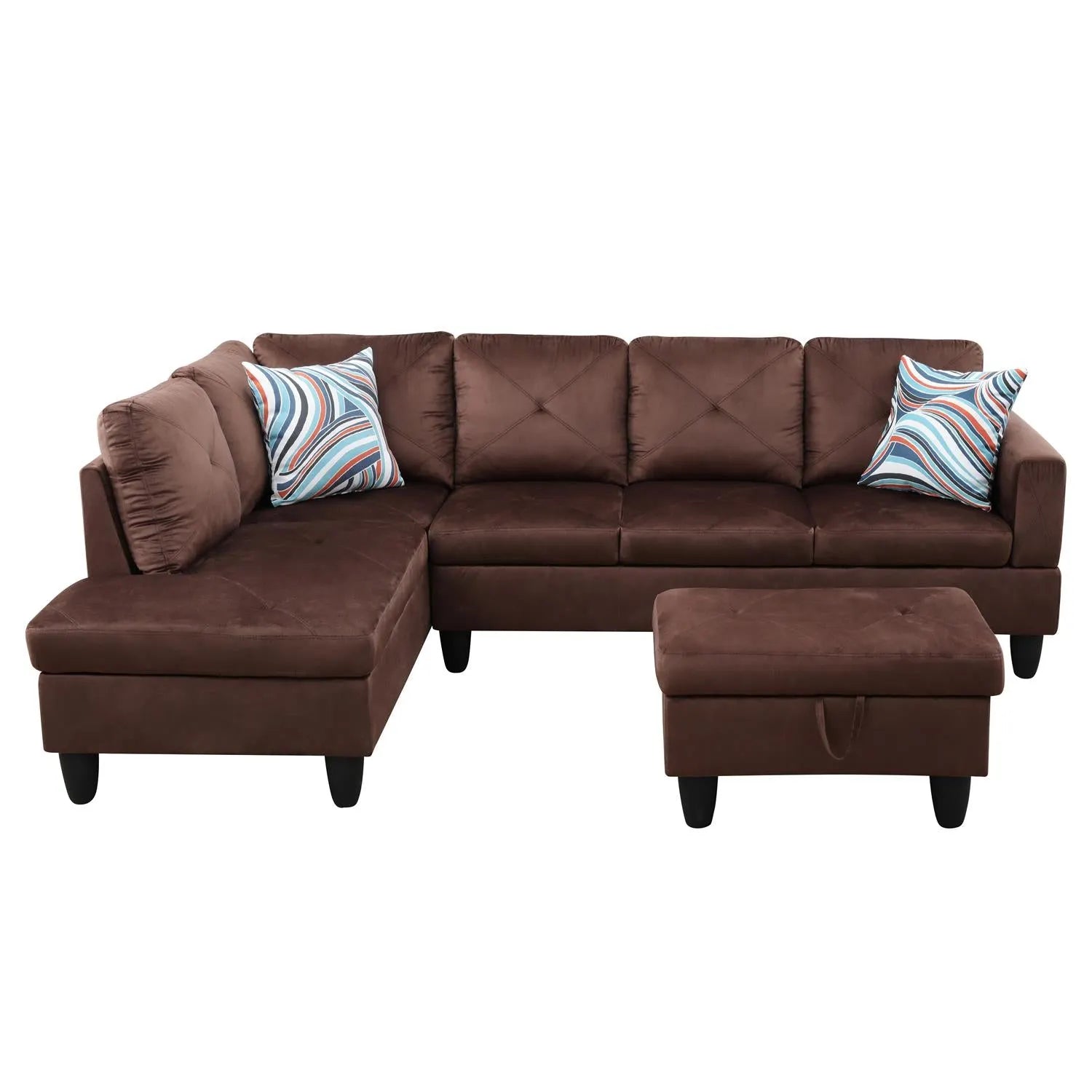 97" Wide Brown Microfiber L-Shaped Living Room Sectional Sofa Set — image 3