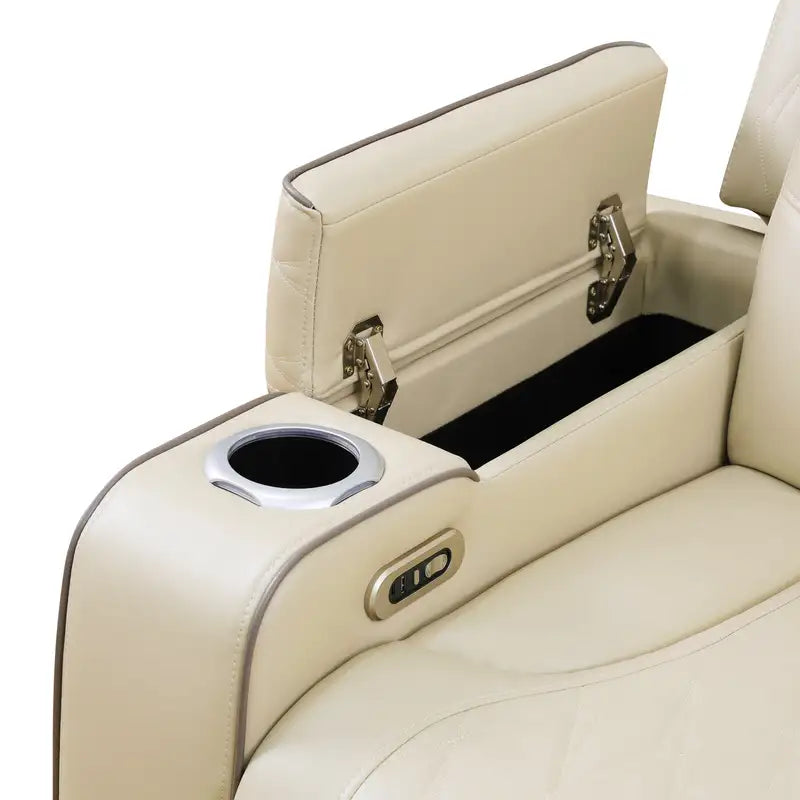 Ainehome Beige Leather Power Reclining Sectional Sofa with Smart Coffee Table & Reading Lamp