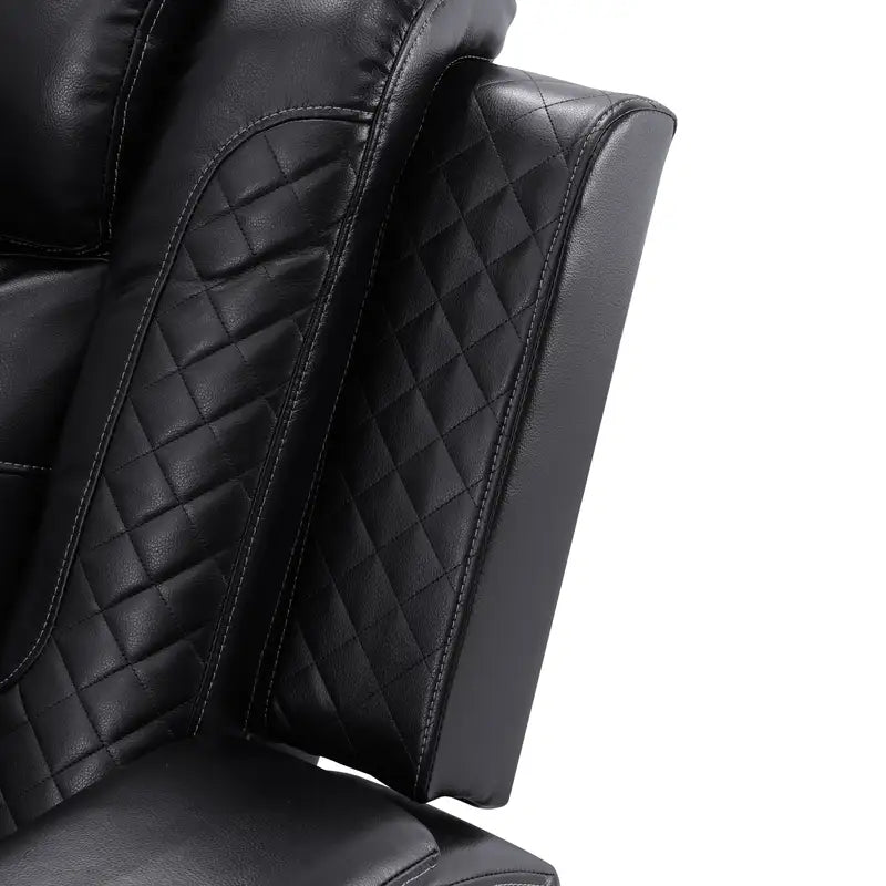 Ainehome Black Leather Power Reclining Sectional Sofa with Storage & Wireless Charging