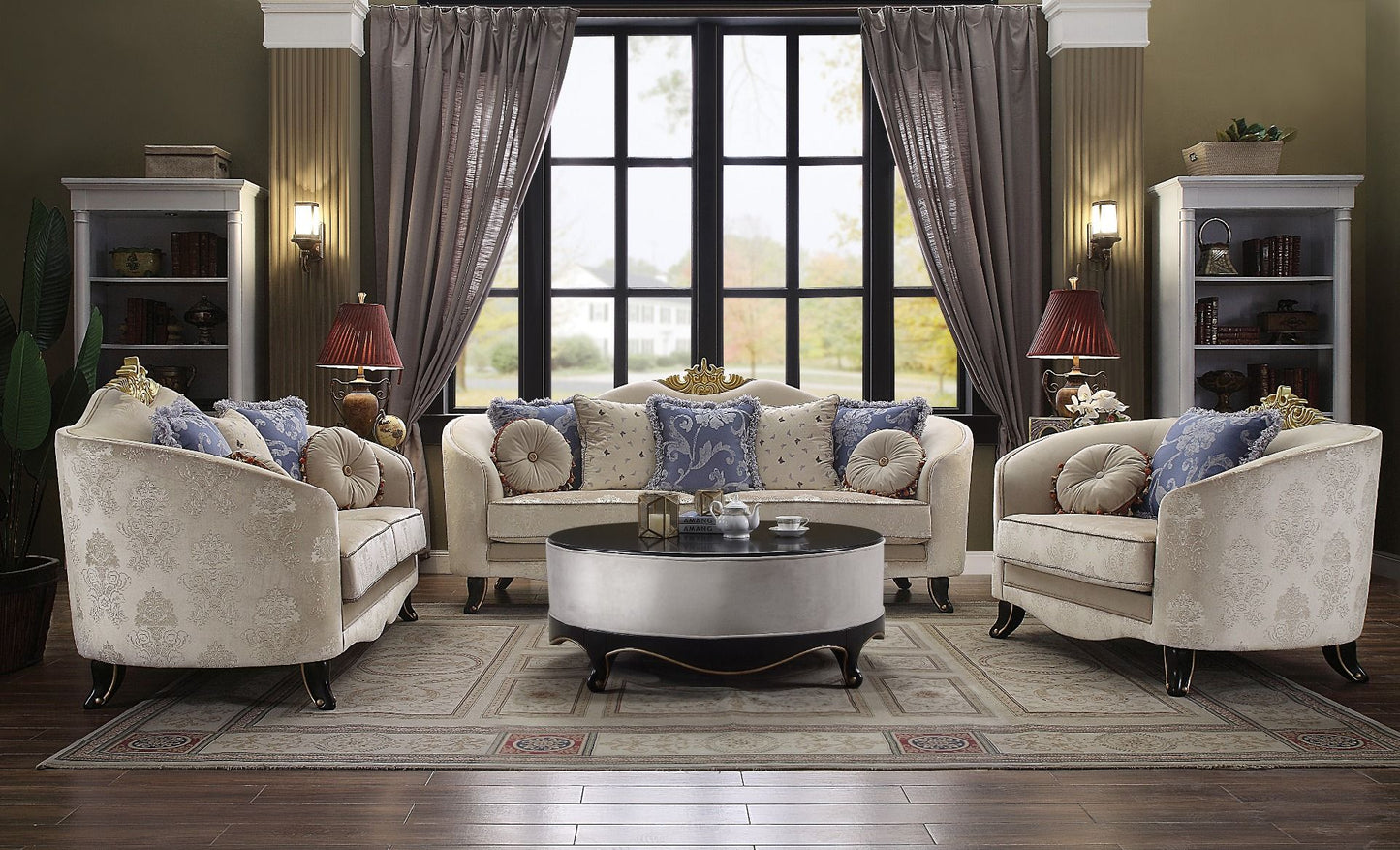 Sheridan - Loveseat With 5 Pillows - Cream Fabric