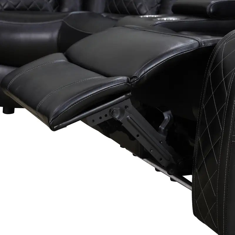 Ainehome Black Leather Power Reclining Sofa Set with Smart Storage & Wireless Charging