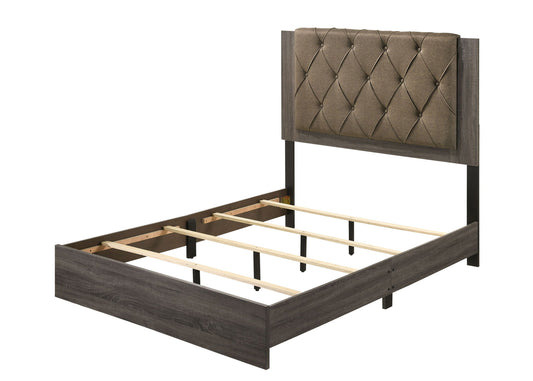 Avantika - Eastern King Bed - Fabric & Rustic Gray Oak