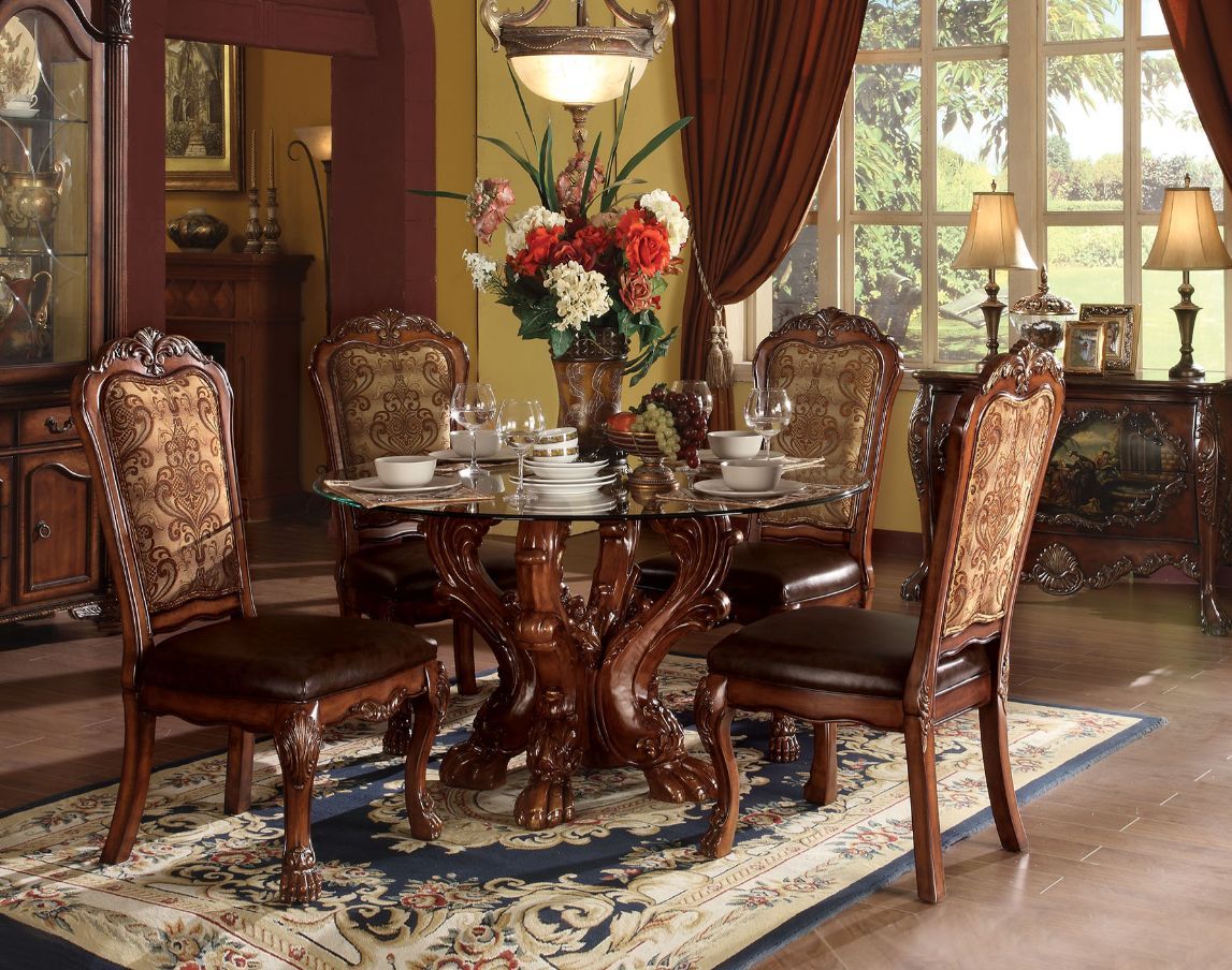 Dresden - Dining Table - Clear Glass Top & Cherry Oak