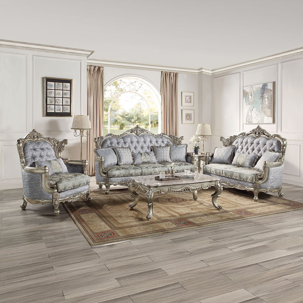 Miliani - Loveseat With 3 Pillows - Fabric & Antique Bronze