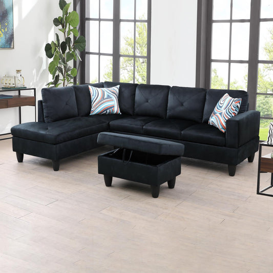 97" Wide Midnight Blue Microfiber L-Shaped Living Room Sectional Sofa Set — image 1