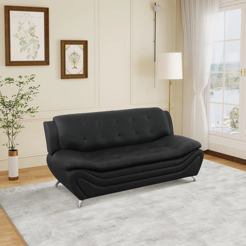 Black Faux Leather 3-Piece Living Room Sofa Set with Elegant Design