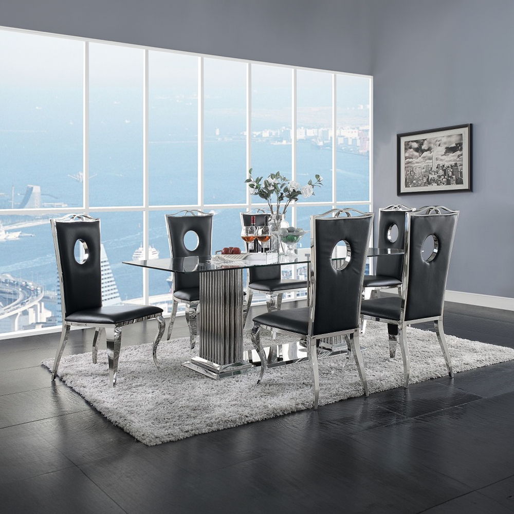 Cyrene - Side Chair (Set of 2) - Black Synthetic Leather & Stainless Steel