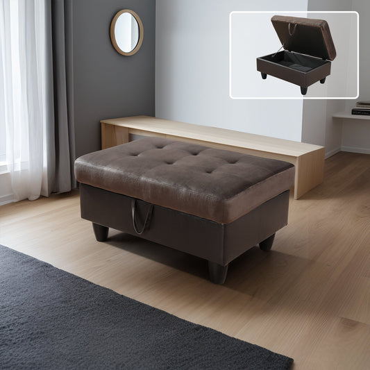 Ainehome Dark Brown Flannel & PVC Modular Storage Ottoman