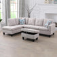 97" Wide Grey White Flannelette L-Shaped Living Room Sofa Set — image 1