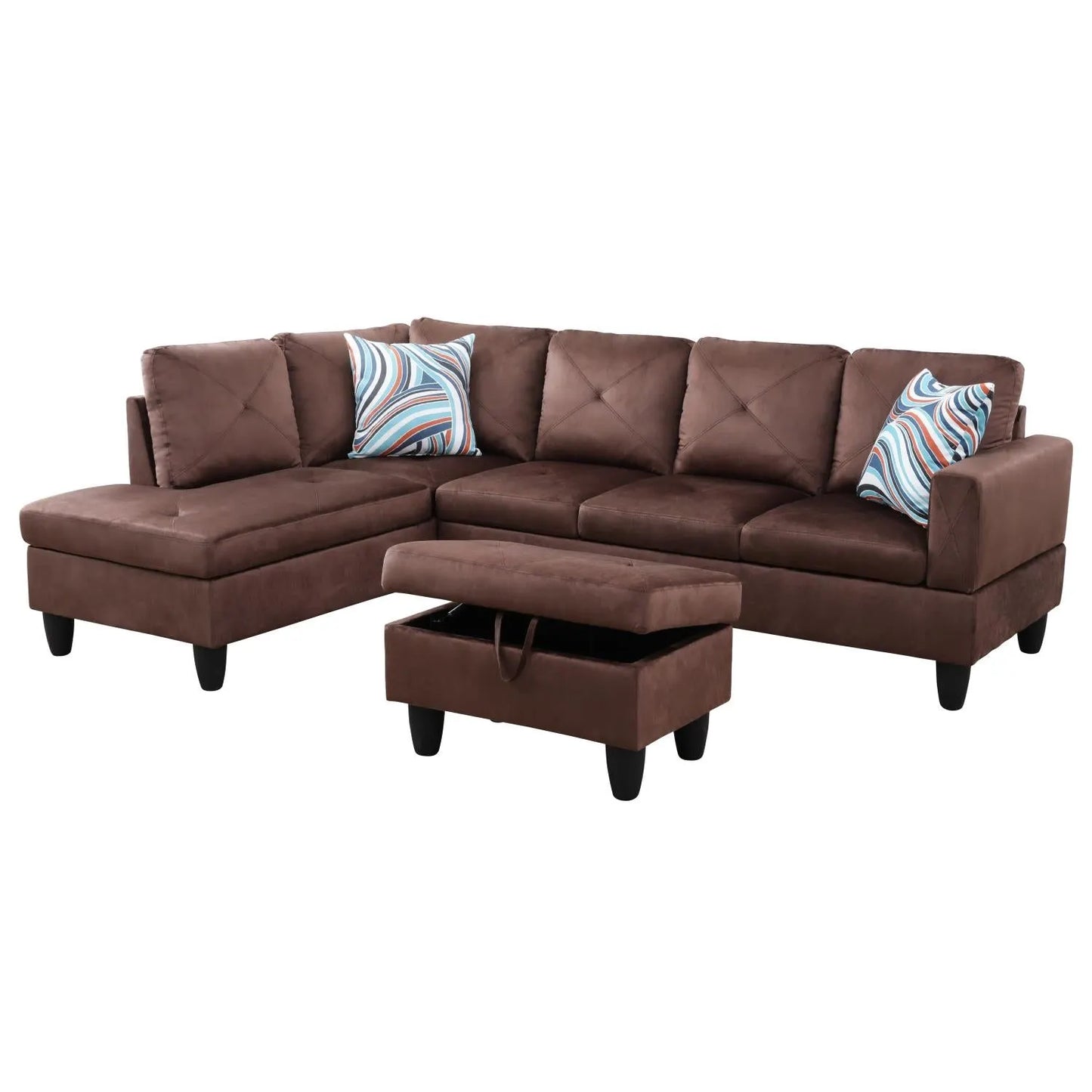 97" Wide Brown Microfiber L-Shaped Living Room Sectional Sofa Set — image 2