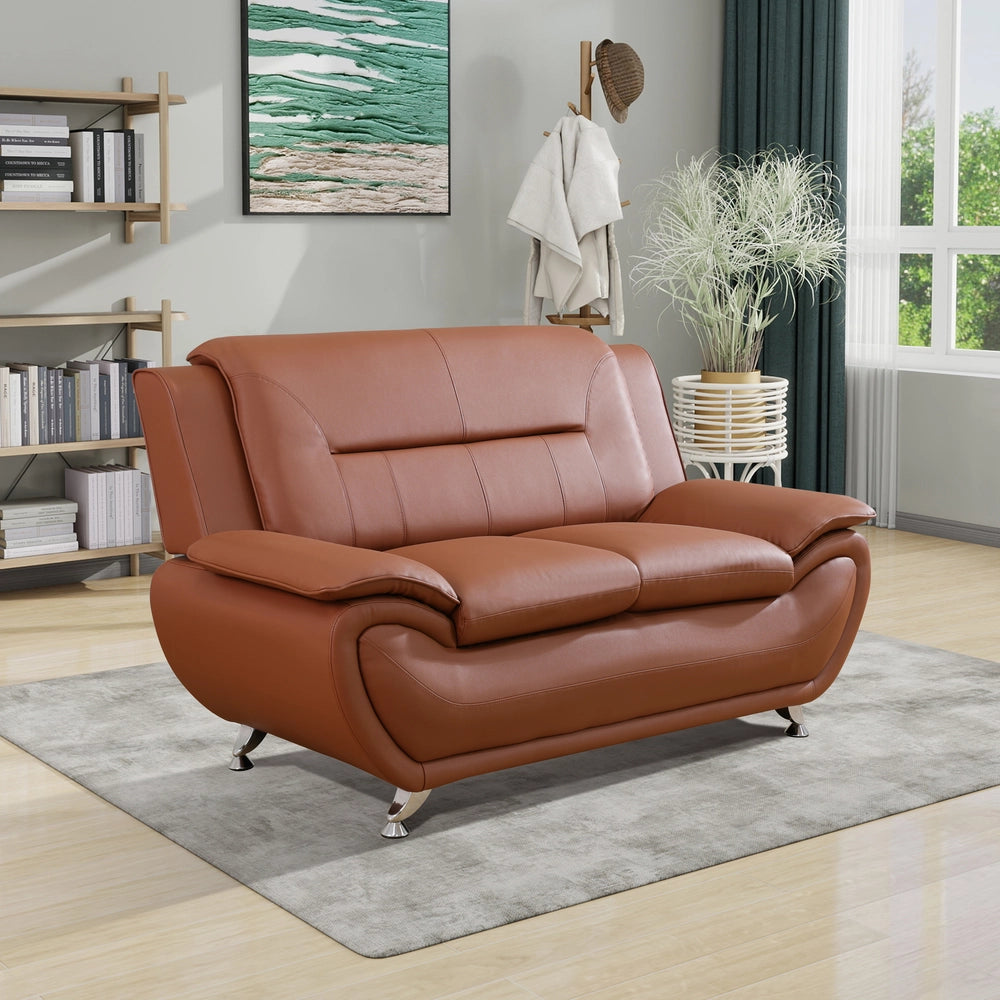 Orange Faux Leather 3-Piece Combo Sofa and Chair Set
