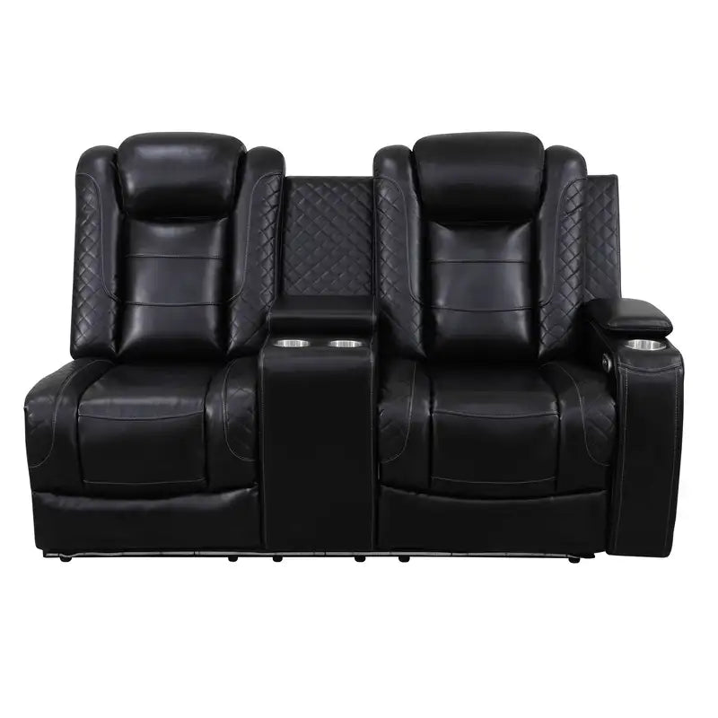 Ainehome Black Leather Power Reclining Sectional with Reading Lamp