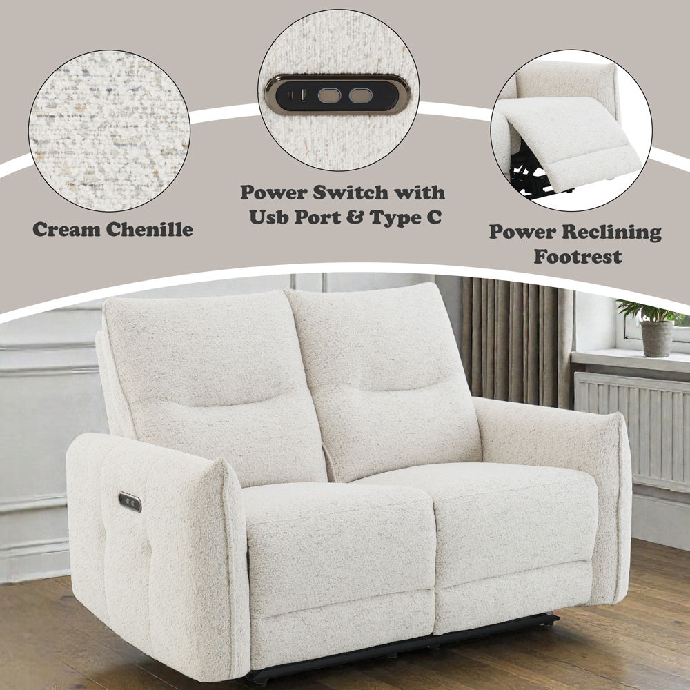 Lalisa - Power Motion Loveseat With USB Port - Cream Chenille