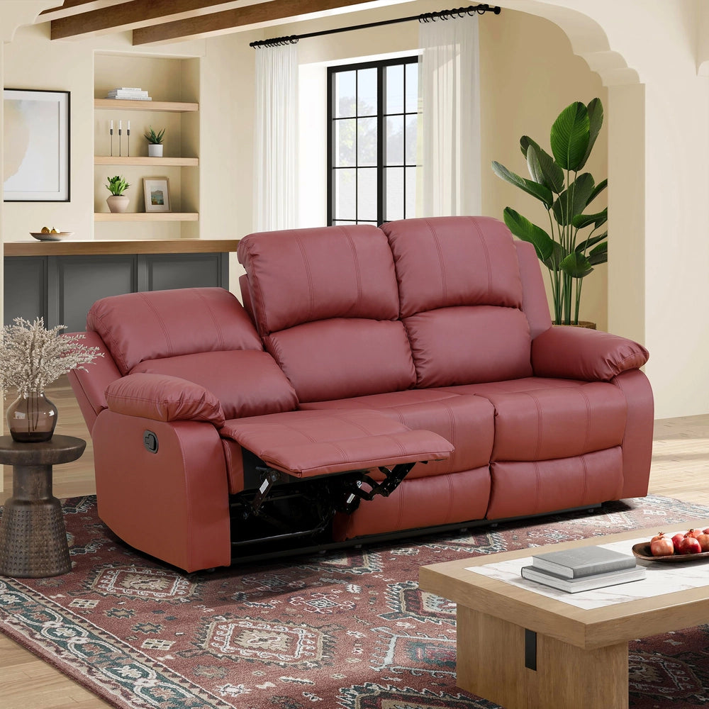 Cinema 3-Piece Red Faux Leather Manual Reclining Sofa Set