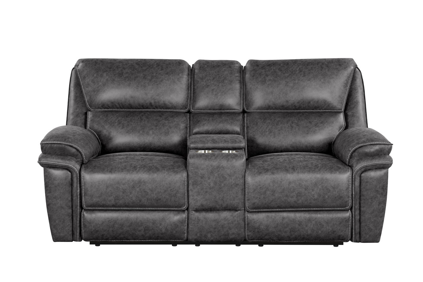 Dakota dark grey manual reclining loveseat with console