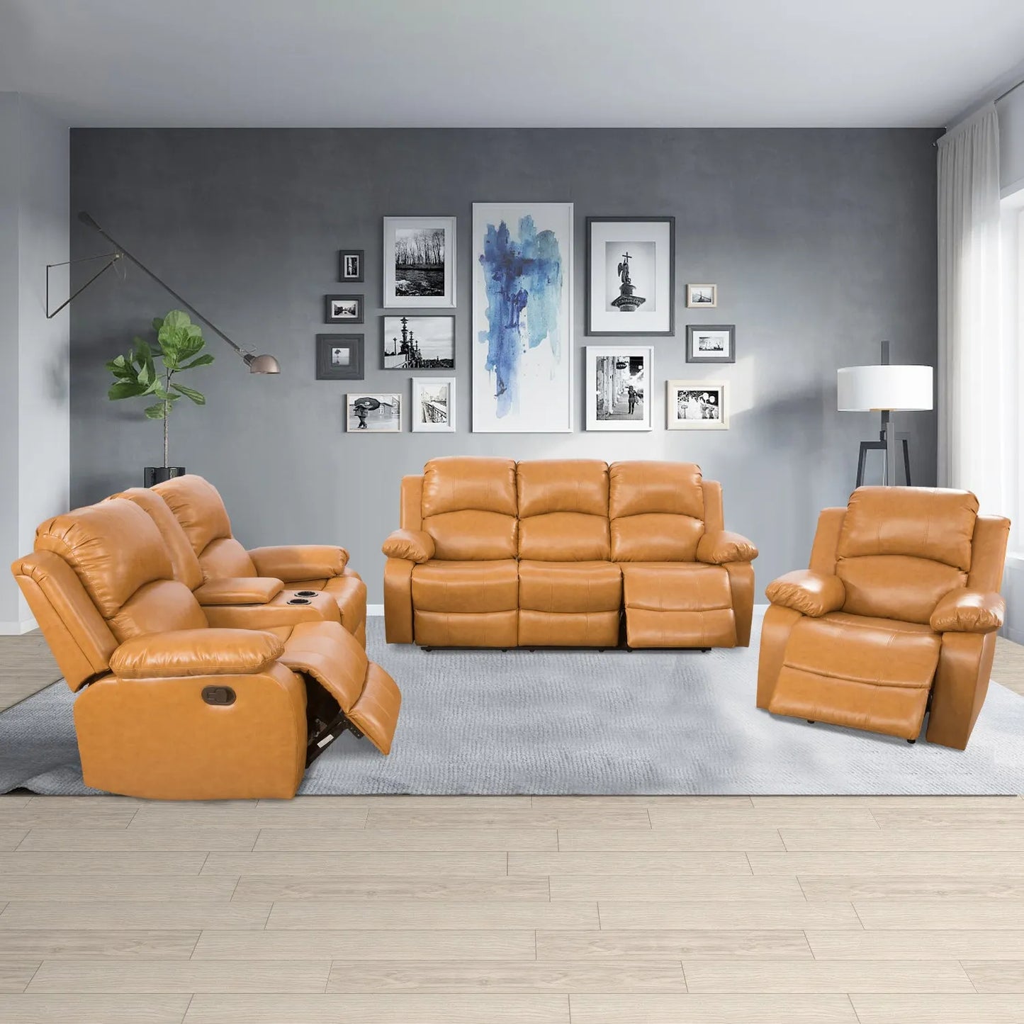 Ainehome Ginger Recycled Leather 3-Piece Couch Living Room Sofa Set