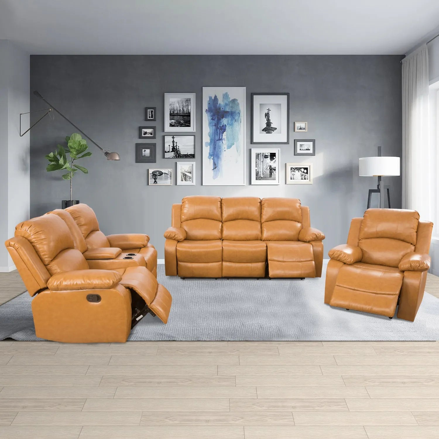 Ainehome Ginger Recycled Leather 3-Piece Couch Living Room Sofa Set