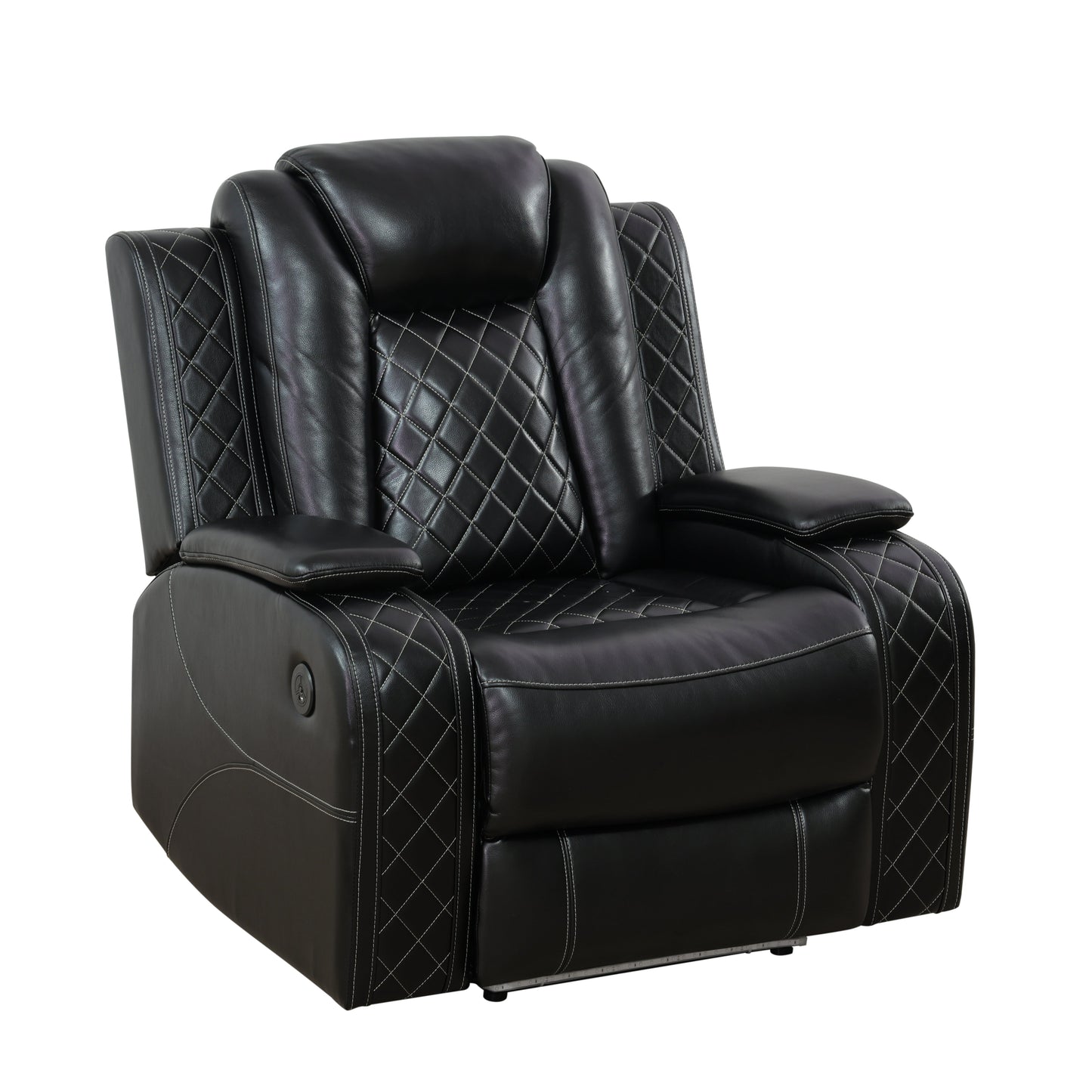 Black Leather Power Reclining Sectional Sofa with Smart Console
