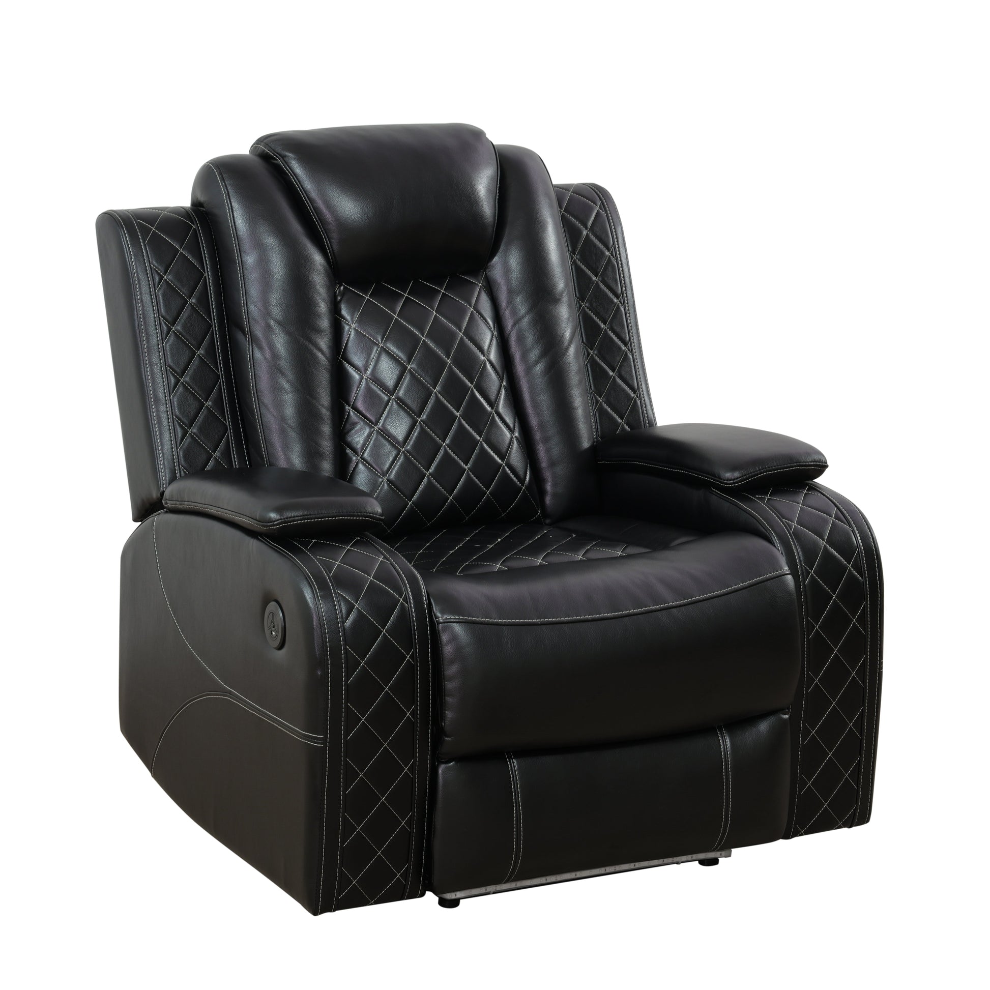 Black Leather Power Reclining Sectional Sofa with Smart Console