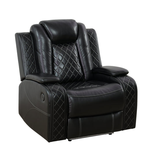 Black Leather Power Reclining Sectional Sofa with Smart Console