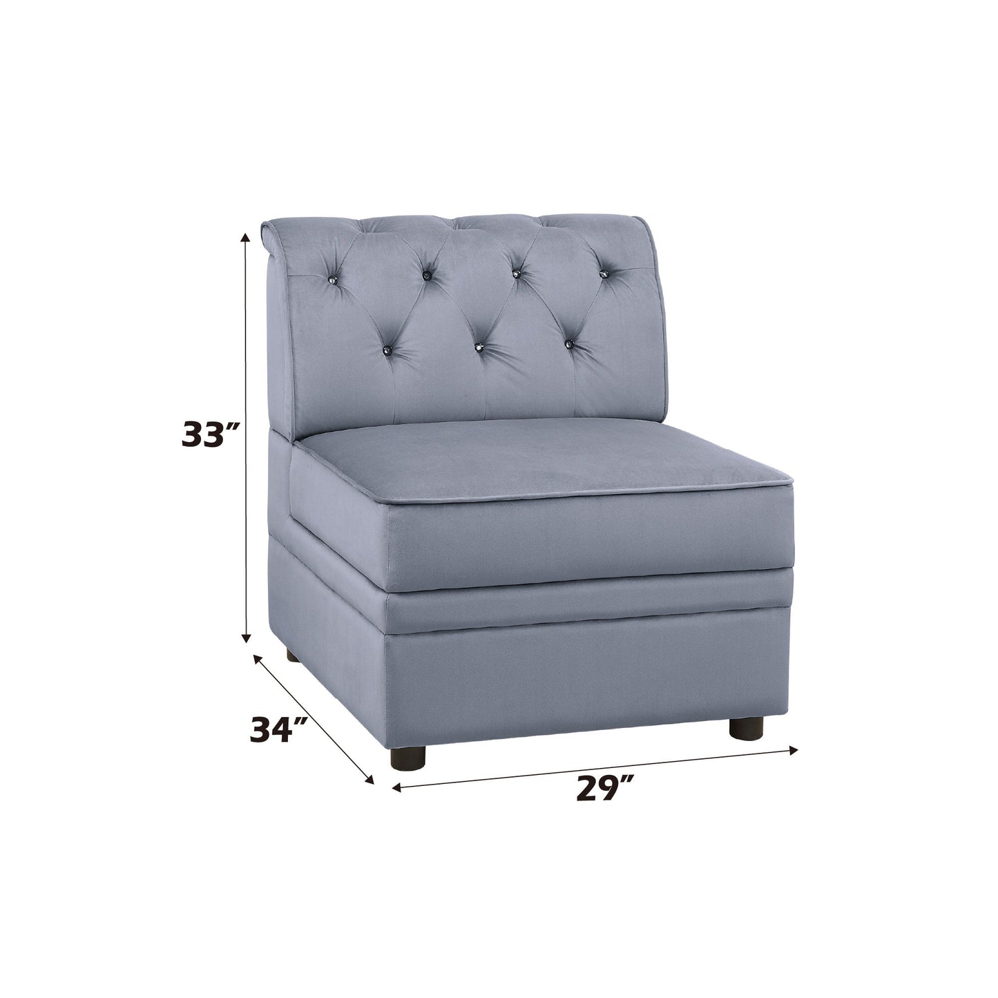Bois II - Modular Armless Chair - Gray Velvet