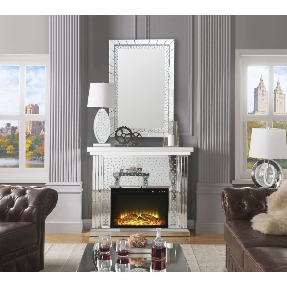 Nysa - 40" Fireplace - Mirrored & Faux Crystals