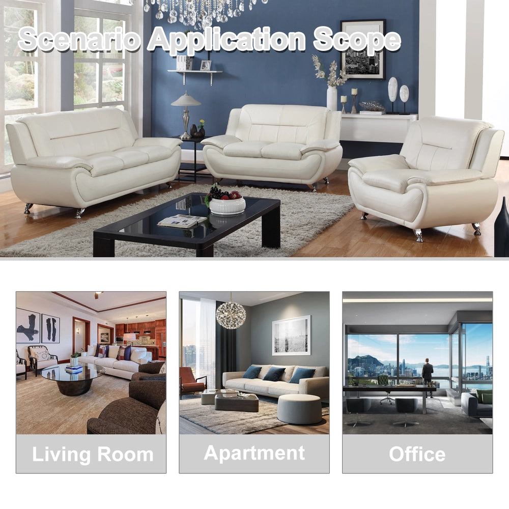 Ainehome Solid Color Faux Leather 3-Piece Living Room Sofa Set with Elegant Design