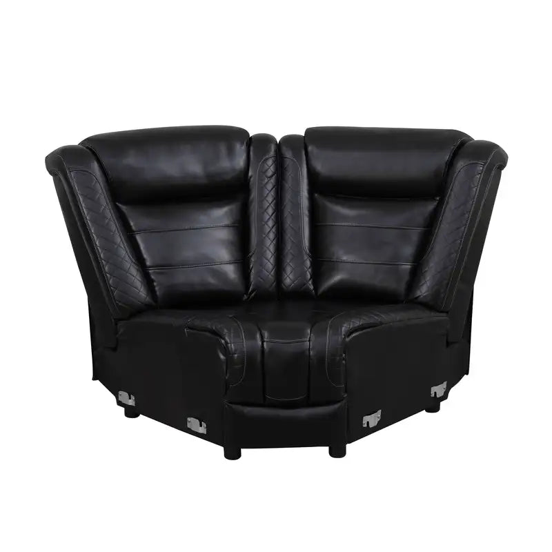 Ainehome Black Leather Power Reclining Sectional with Reading Lamp