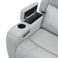 Elonzo - Power Motion Sofa With LED, Power Headrest & Speaker - Light Gray