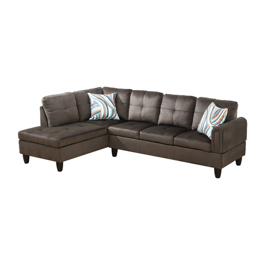 97" Wide Dark Brown Flannel L-Shaped Living Room Sectional Sofa Set
